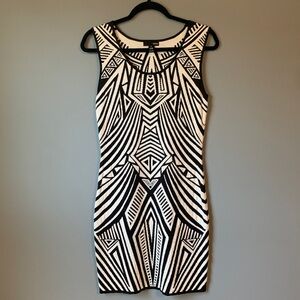 Aqua Geometric Black and White Mini Dress